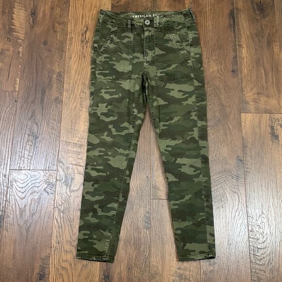 American Eagle Next Level Stretch Hi-Rise Jegging Crop Camo Green Jeans - Picture 1 of 5
